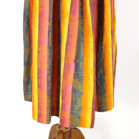 Christian Dior VTG Colorful Pleated Skirt Multicolor Leaf Stripe Pattern Midi XS - Picture 4 of 6